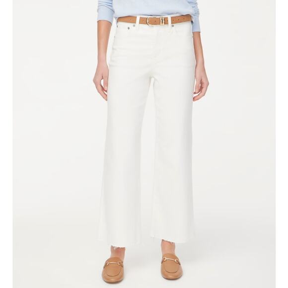 J.Crew Wide-Leg Cropped Jean WMNS 29 White Denim Hi-Rise All-Day Stretch Raw Hem - Picture 1 of 9